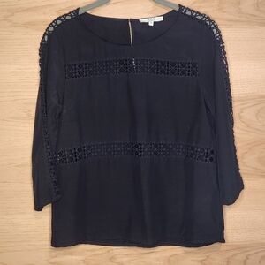 365 THREE SIXTY FIVE BLACK SELIMA BLOUSE LACE INSETS ON SLEEVE AND BODY SMALL